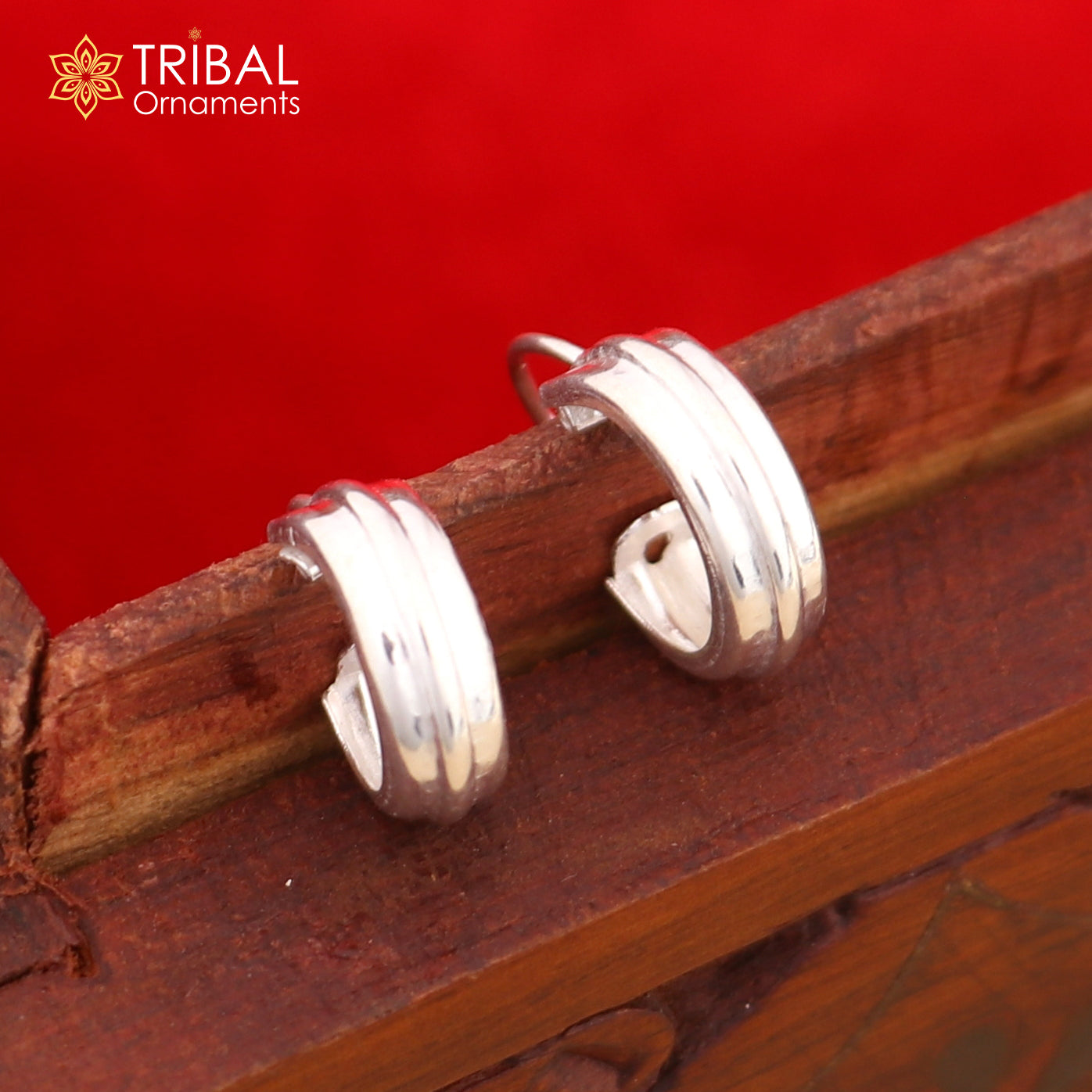 925 sterling silver plain 2 line bali hoops earrings, tribal ethnic jewelry er229 - TRIBAL ORNAMENTS