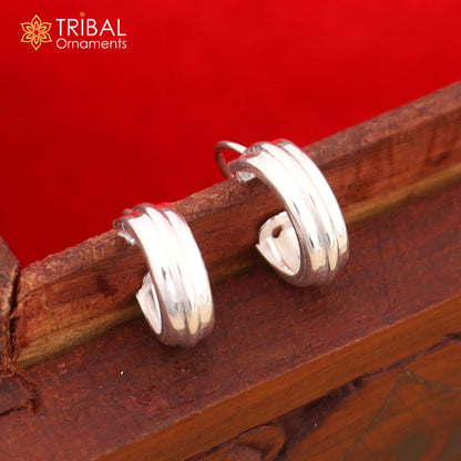 925 sterling silver Bali hoops earrings with two simple lines, tribal ethnic jewelry design by TRIBAL ORNAMENTS.