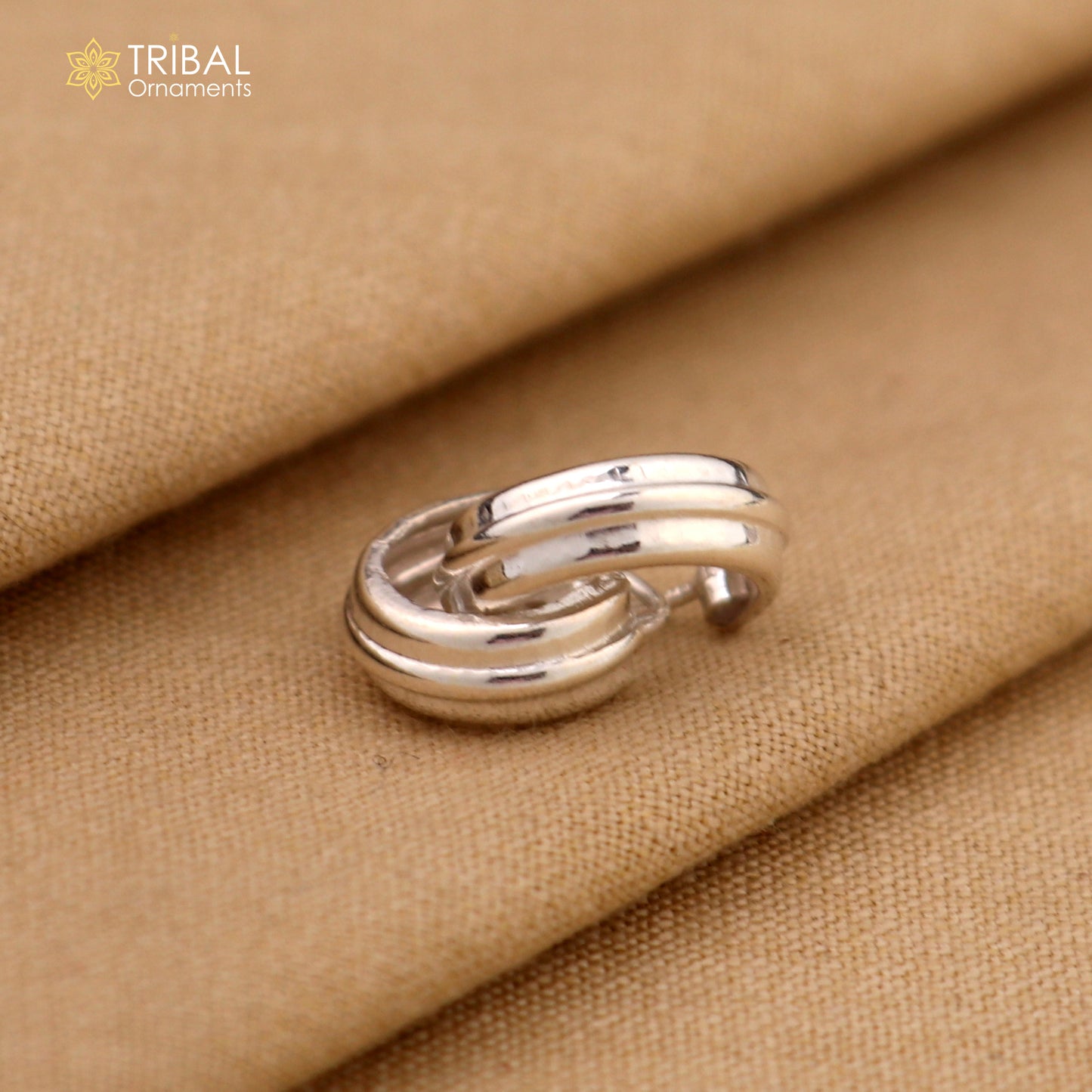 925 sterling silver plain 2 line bali hoops earrings, tribal ethnic jewelry er229 - TRIBAL ORNAMENTS