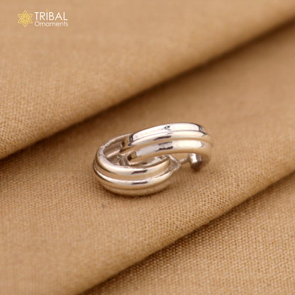 Sterling silver Bali hoops earrings with two-line design, tribal ethnic jewelry by TRIBAL ORNAMENTS