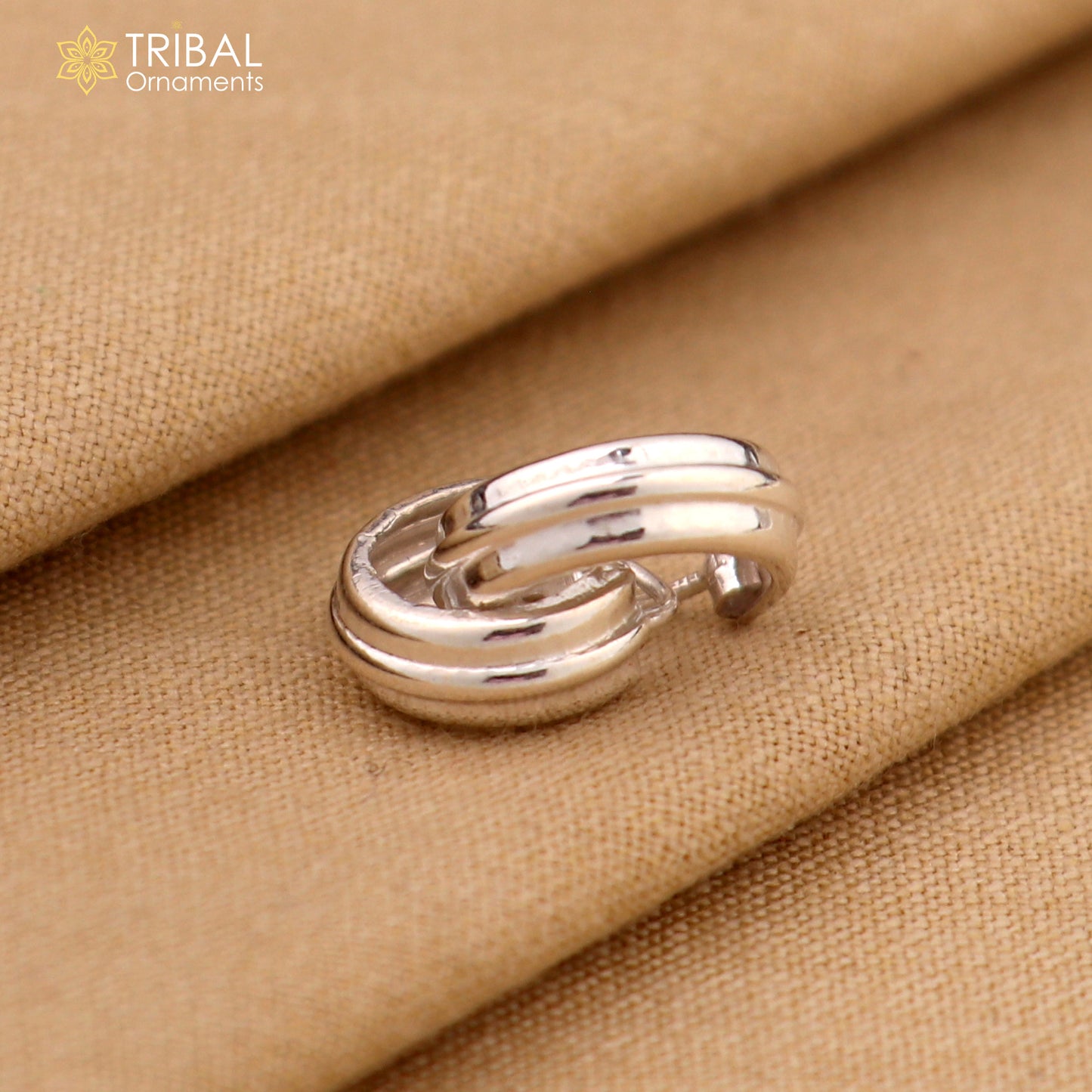 925 sterling silver plain 2 line bali hoops earrings, tribal ethnic jewelry er229 - TRIBAL ORNAMENTS