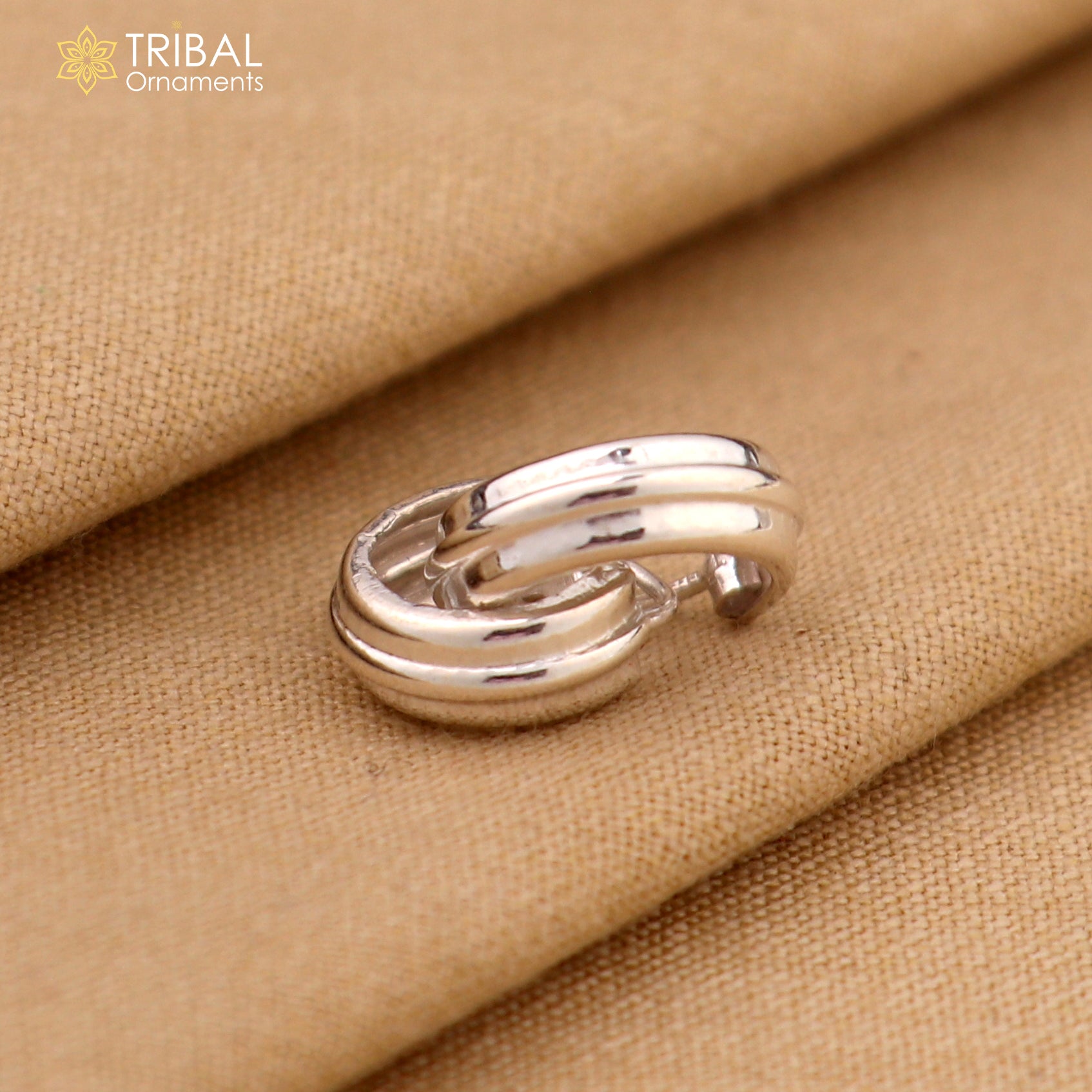 925 sterling silver plain 2 line bali hoops earrings, tribal ethnic jewelry er229 - TRIBAL ORNAMENTS