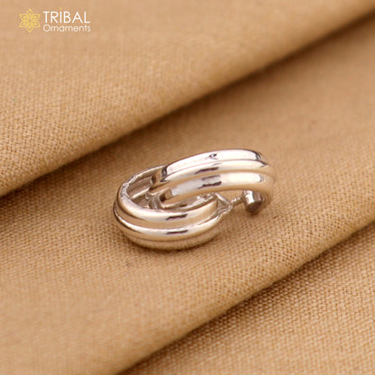Sterling silver Bali hoops earrings with a simple 2-line design, tribal ethnic jewelry by TRIBAL ORNAMENTS.