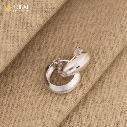 925 sterling silver Bali hoops earrings with two-line tribal design, ethnic jewelry by TRIBAL ORNAMENTS.