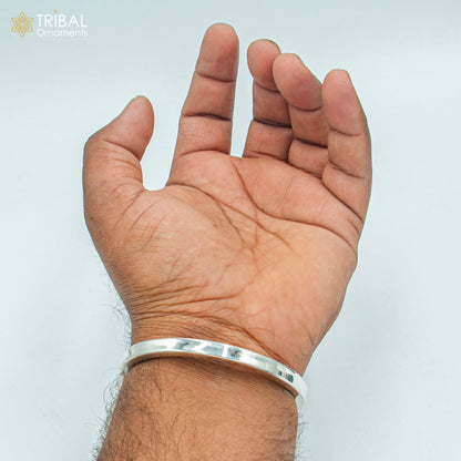 Unisex 925 sterling silver plain bangle bracelet with tribal design from TRIBAL ORNAMENTS, showcasing smooth silver band and tribal jewelry style.
