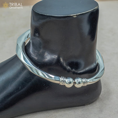 Sterling silver customized foot bracelet anklet with hanging drops, ethnic belly dance jewelry by TRIBAL ORNAMENTS.