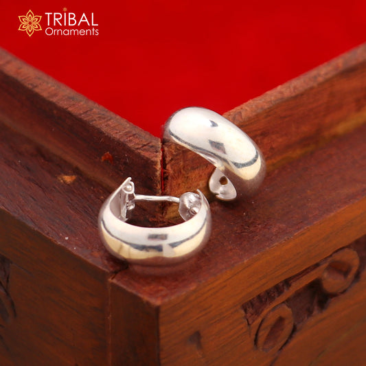 925 sterling silver plain d shape bali hoops earrings, tribal ethnic jewelry er234 - TRIBAL ORNAMENTS