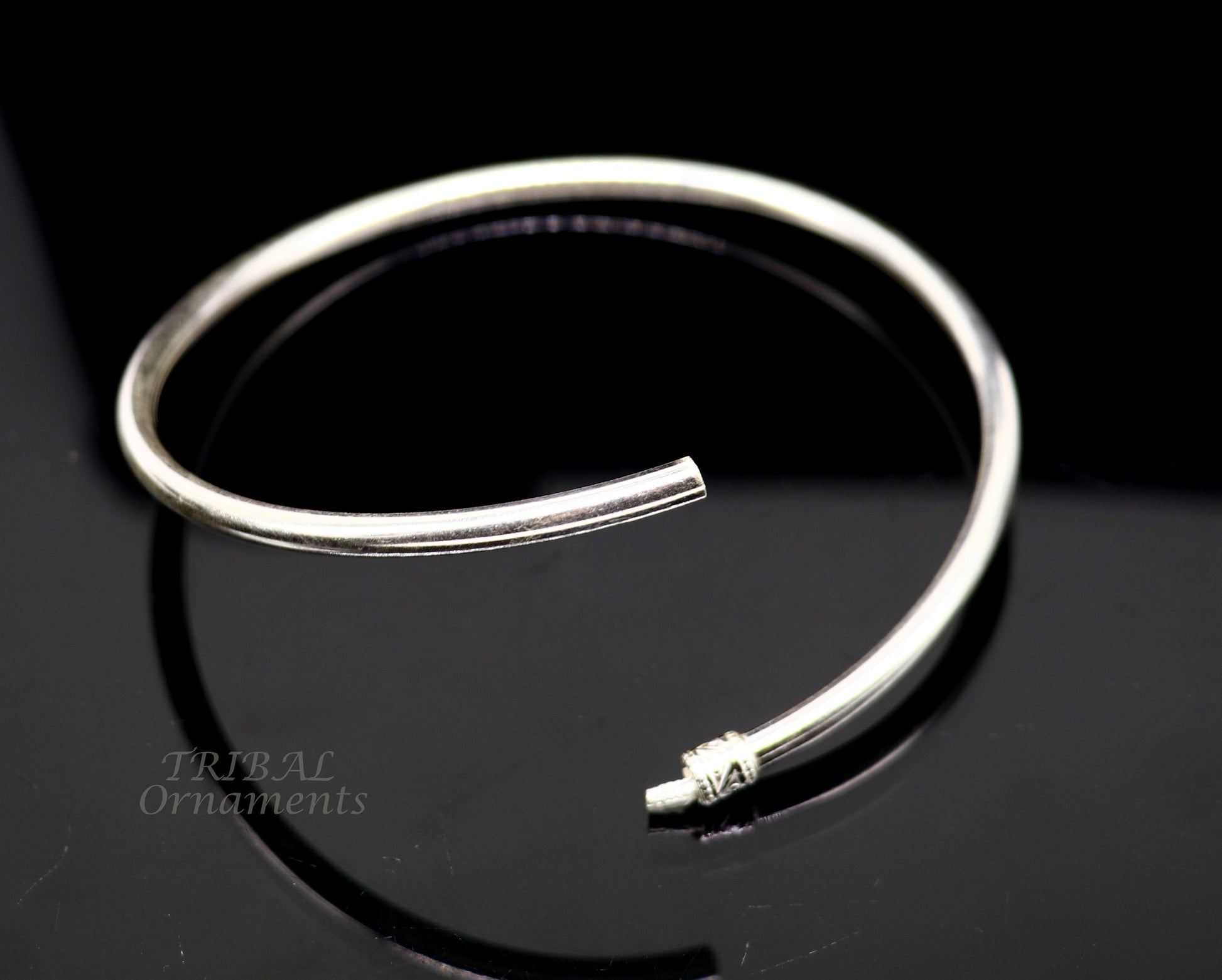 3.5" diameter 925 Sterling silver Handmade plain design indian traditional women's foot kada anklets kada pair tribal jewelry nsfk075 - TRIBAL ORNAMENTS