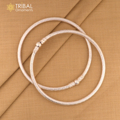 925 Sterling silver traditional women's foot kada ankle bracelet with plain design, tribal jewelry style, customized and lightweight.