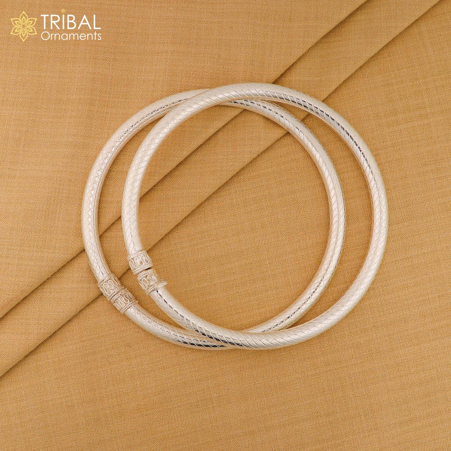 925 Sterling silver traditional women's foot kada ankle bracelet with plain design, tribal jewelry style, customizable fit.