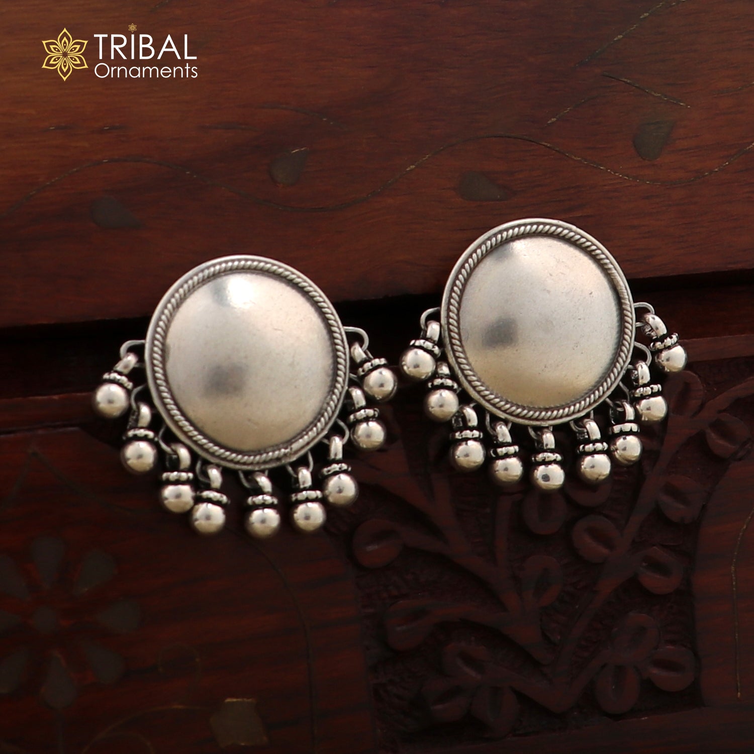 925 sterling silver plain round design Stud earrings tribal jewelry s1048 - TRIBAL ORNAMENTS