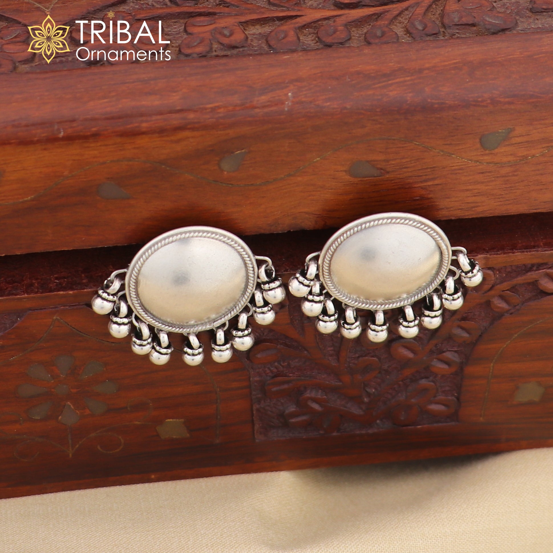925 sterling silver plain round design Stud earrings tribal jewelry s1048 - TRIBAL ORNAMENTS