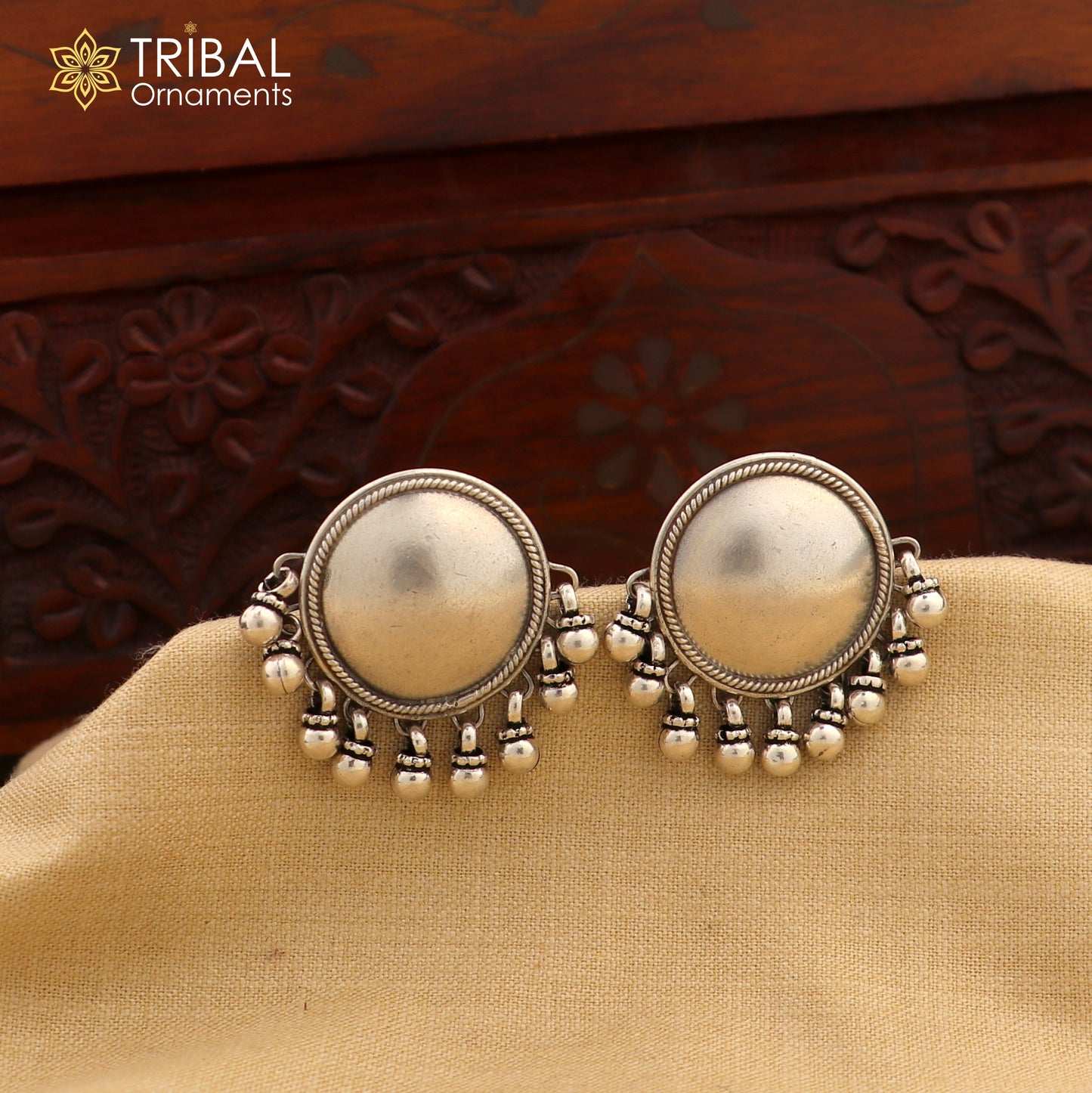 925 sterling silver plain round design Stud earrings tribal jewelry s1048 - TRIBAL ORNAMENTS