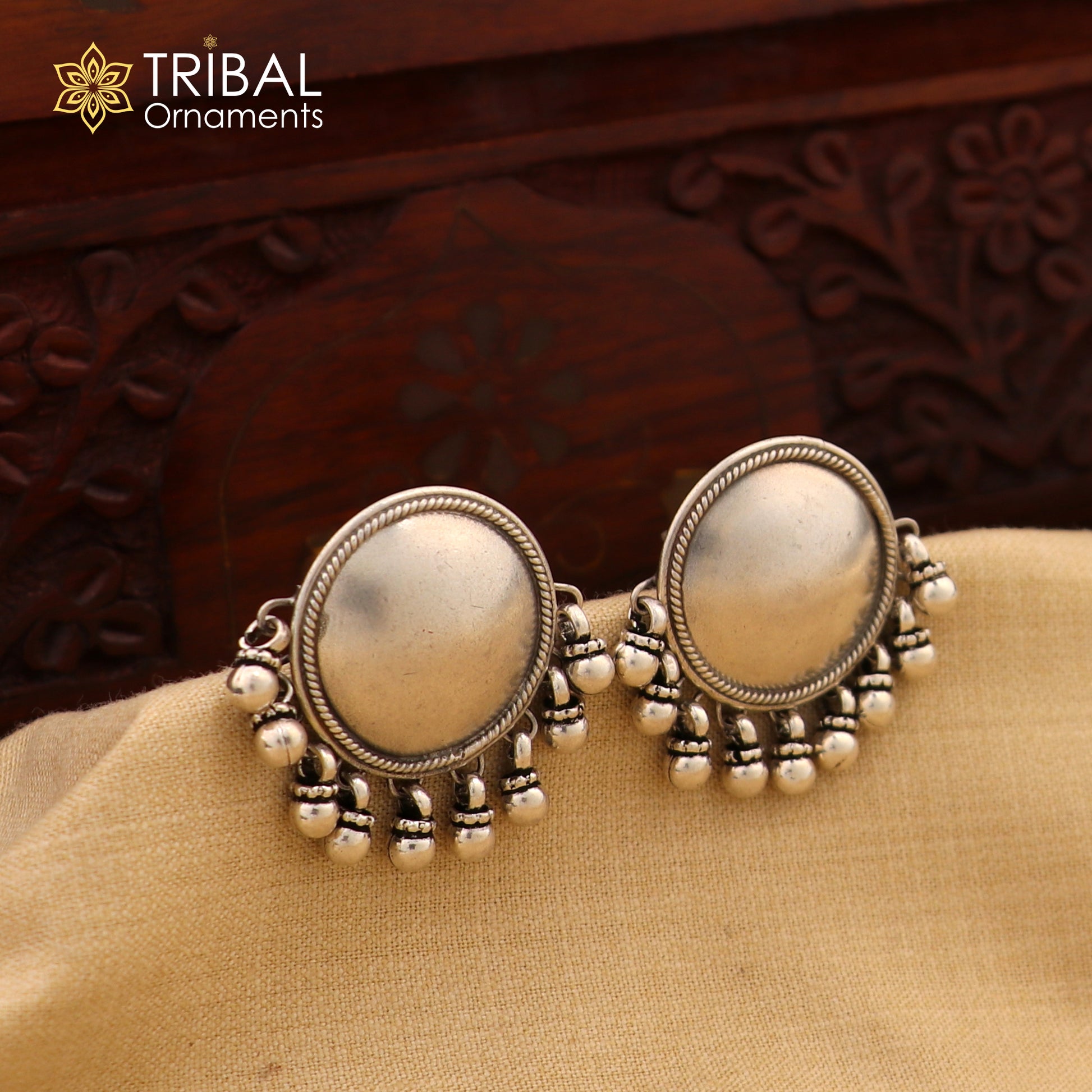 925 sterling silver plain round design Stud earrings tribal jewelry s1048 - TRIBAL ORNAMENTS