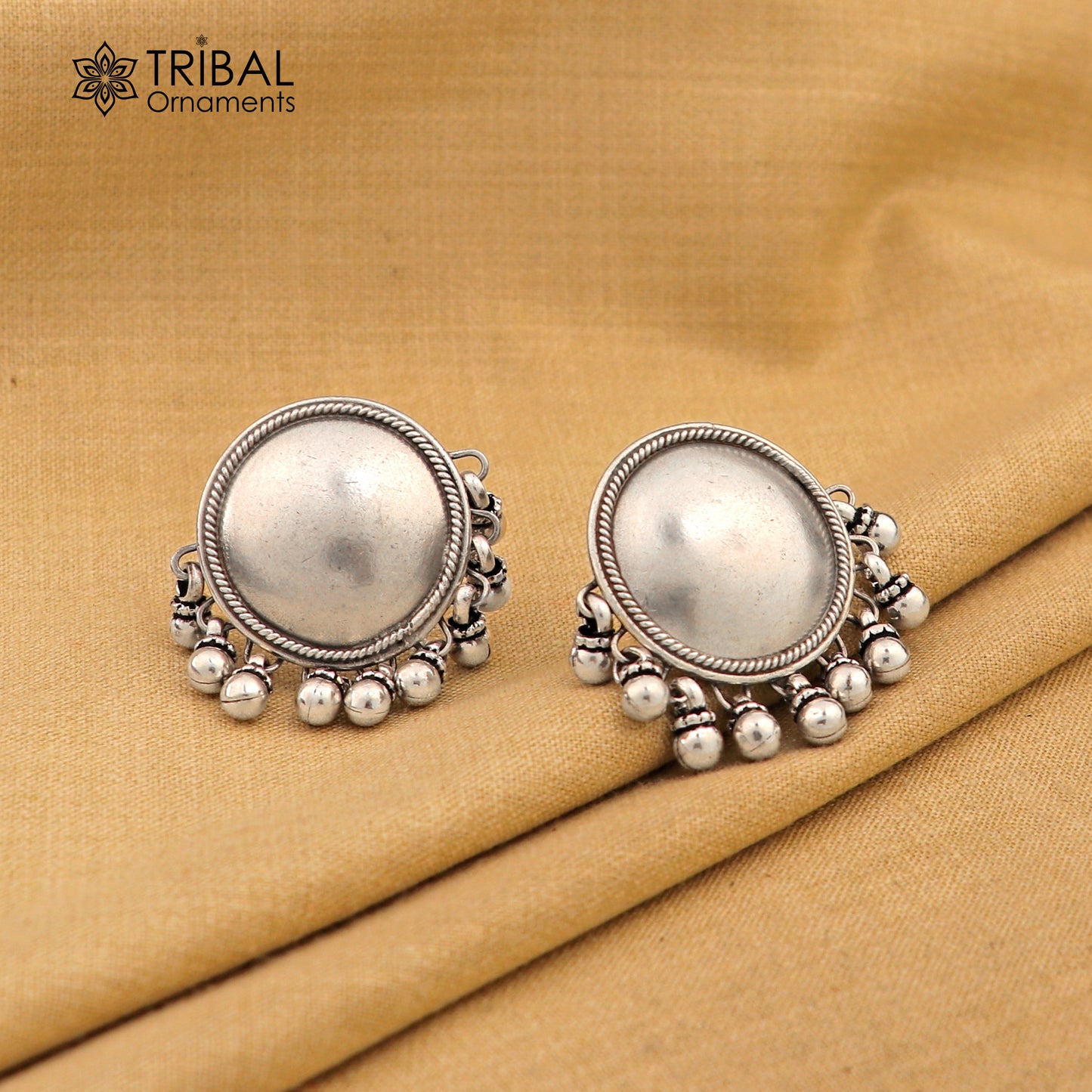 925 sterling silver plain round design Stud earrings tribal jewelry s1048 - TRIBAL ORNAMENTS