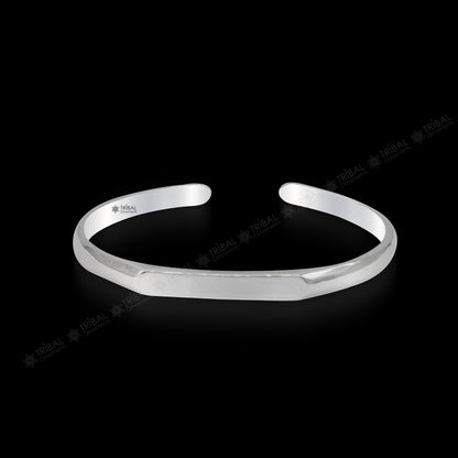 925 sterling silver plain shiny bangle cuff from TRIBAL ORNAMENTS, adjustable unisex bracelet with personalized gifting appeal.
