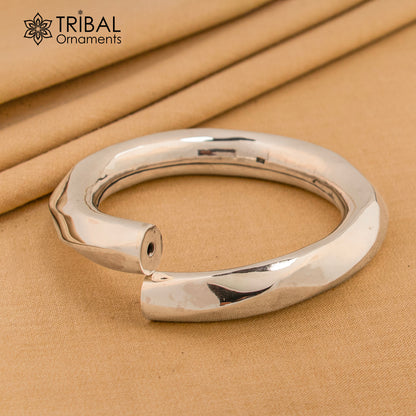 Sterling silver shiny bangle bracelet, stylish men's or girls kada jewelry by TRIBAL ORNAMENTS, plain and bright.