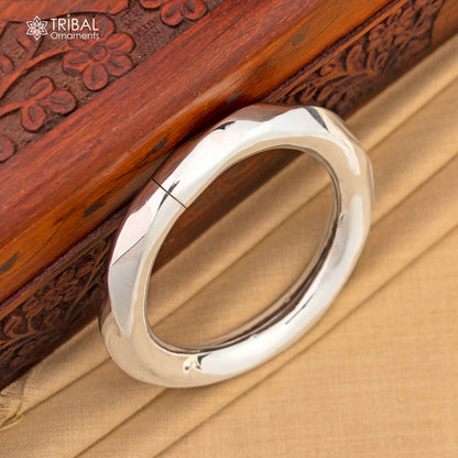 Sterling silver bangle bracelet by TRIBAL ORNAMENTS, shiny and bright, stylish kada jewelry for men and girls.