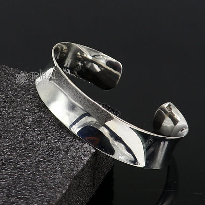Sterling silver bangle bracelet with plain shiny design, stylish cuff Kada from TRIBAL ORNAMENTS, perfect for gifting.