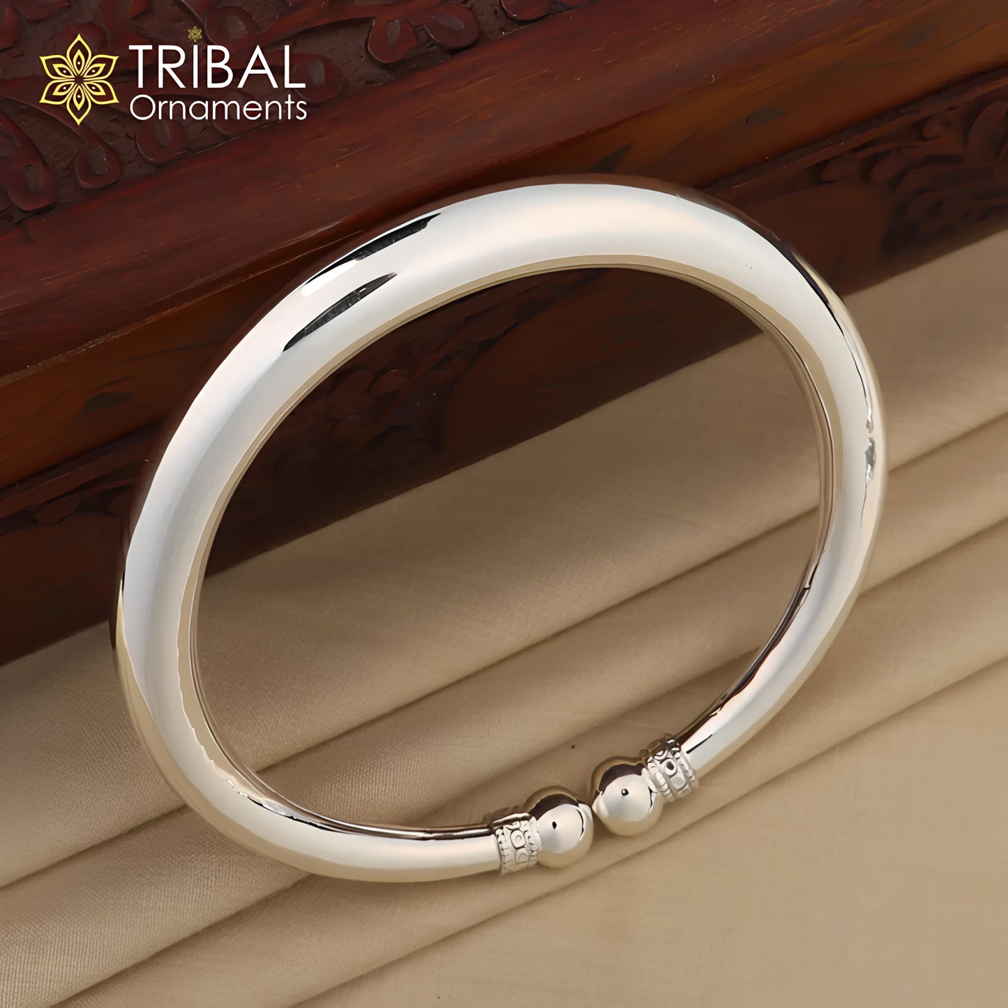 Sterling silver foot bracelet and ankle kada with shiny plain design, unisex belly dance jewelry by TRIBAL ORNAMENTS.