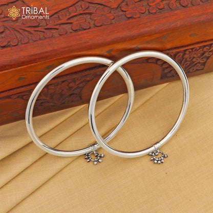 Sterling silver foot bracelet with shiny design, hanging drops, customized ankle kada for belly dance, by TRIBAL ORNAMENTS.