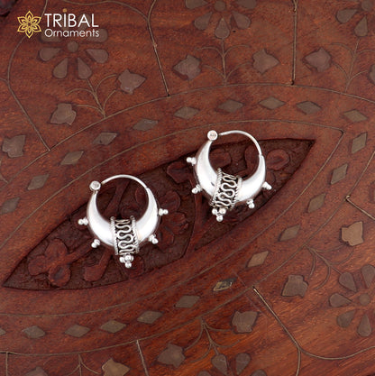 925 sterling silver plain shiny traditional cultural design elegant hoops earrings kundal tribal belly dance brides dainty jewelry s1157 - TRIBAL ORNAMENTS