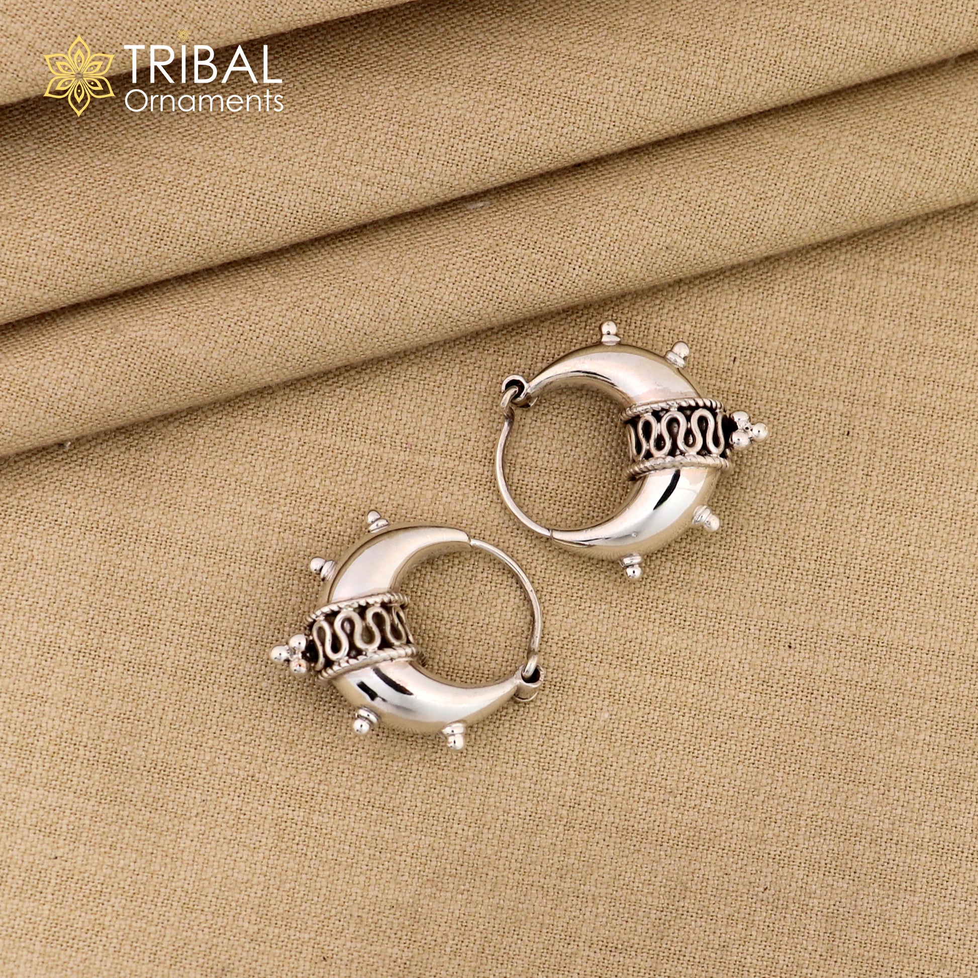 925 sterling silver plain shiny traditional cultural design elegant hoops earrings kundal tribal belly dance brides dainty jewelry s1157 - TRIBAL ORNAMENTS