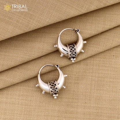 925 sterling silver plain shiny traditional cultural design elegant hoops earrings kundal tribal belly dance brides dainty jewelry s1157 - TRIBAL ORNAMENTS