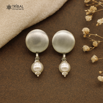 925 sterling silver handmade round stud earrings with tribal design, from Rajasthan India, by TRIBAL ORNAMENTS.