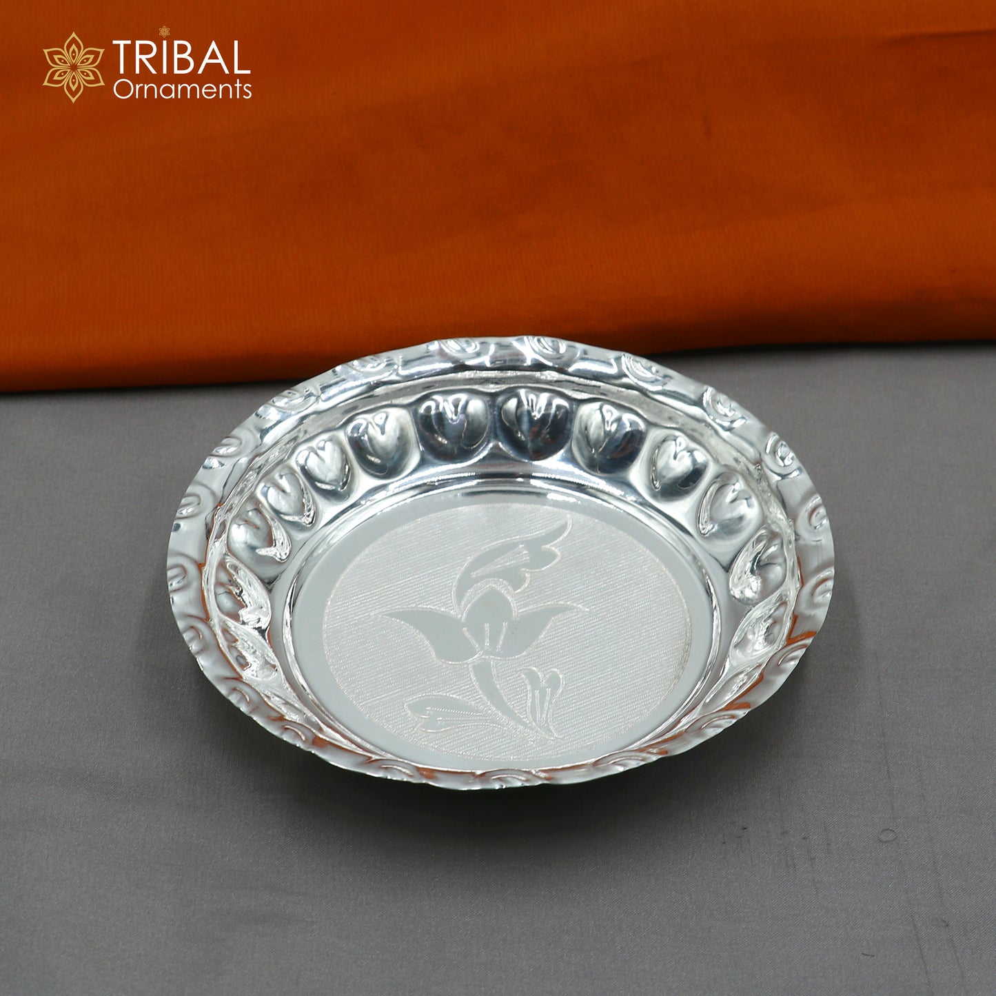 925 sterling silver handmade plate/ tray, best gifting baby food serving silver utensils, silver articles, puja utensils sv309 - TRIBAL ORNAMENTS