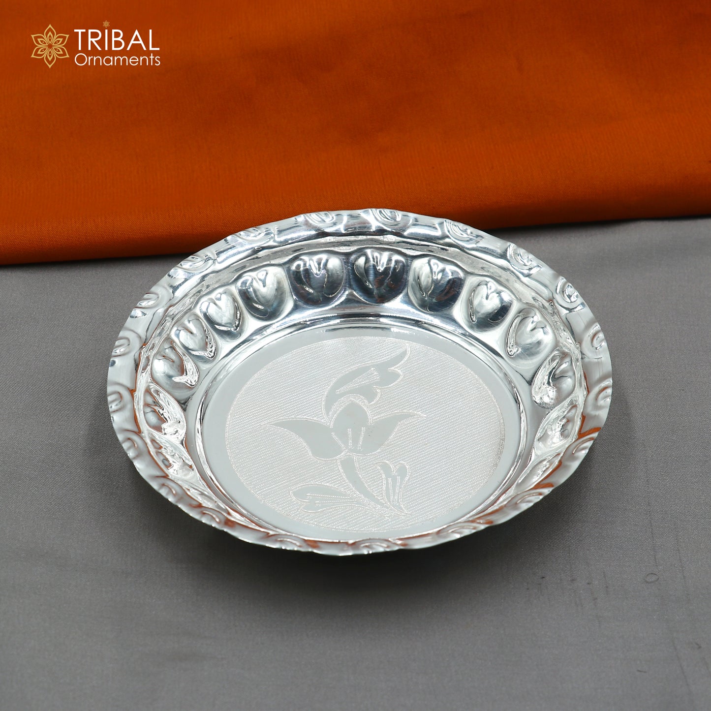 925 sterling silver handmade plate/ tray, best gifting baby food serving silver utensils, silver articles, puja utensils sv309 - TRIBAL ORNAMENTS