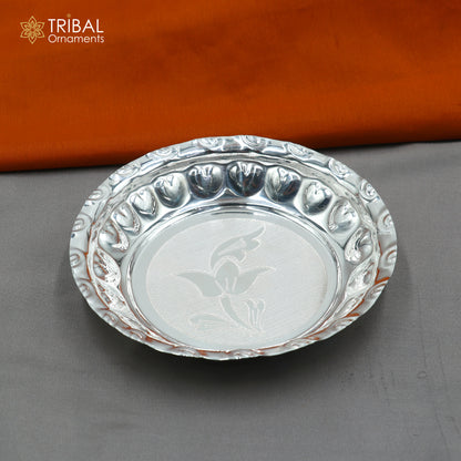 925 sterling silver handmade plate/ tray, best gifting baby food serving silver utensils, silver articles, puja utensils sv309 - TRIBAL ORNAMENTS