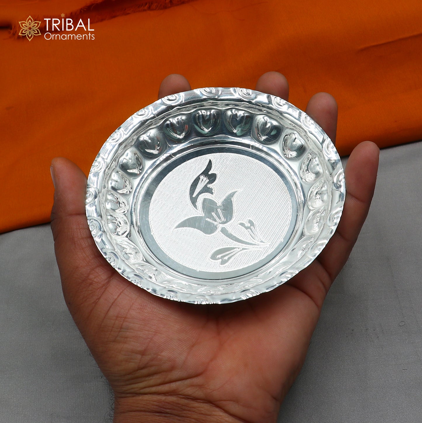 925 sterling silver handmade plate/ tray, best gifting baby food serving silver utensils, silver articles, puja utensils sv309 - TRIBAL ORNAMENTS