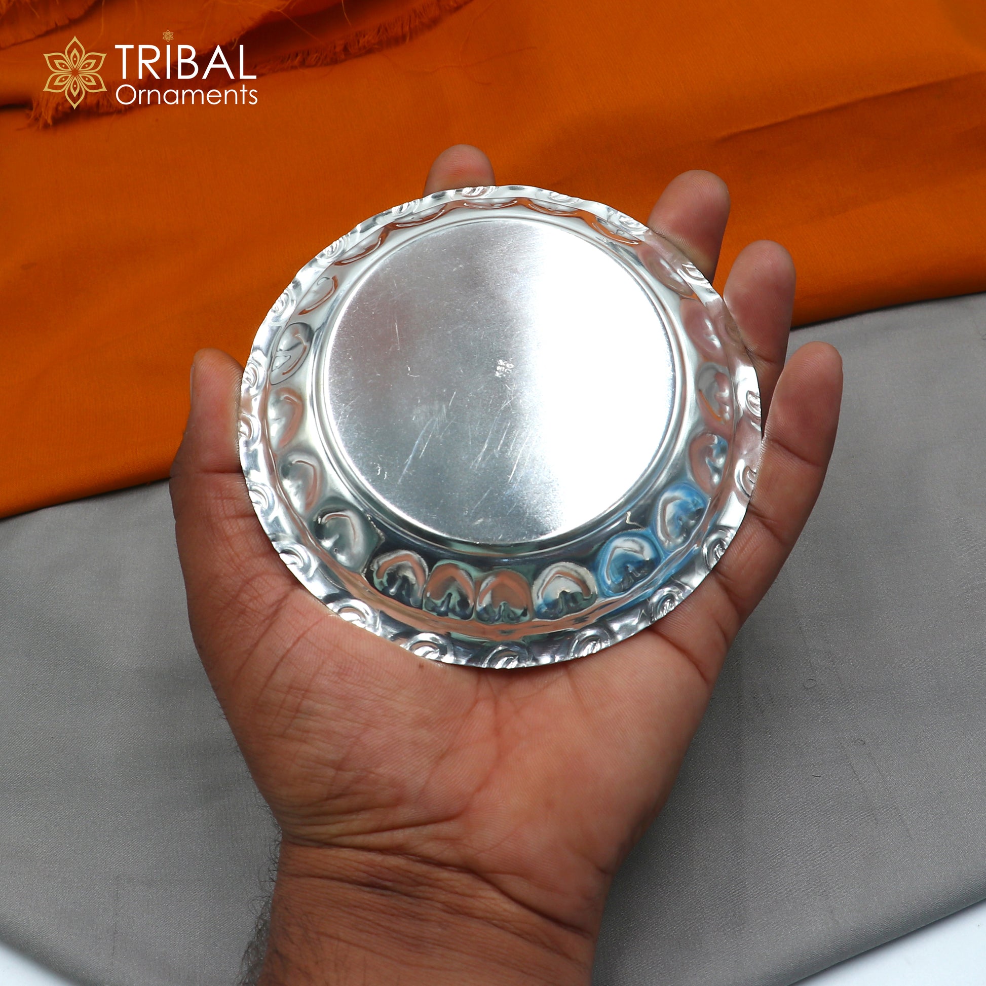 925 sterling silver handmade plate/ tray, best gifting baby food serving silver utensils, silver articles, puja utensils sv309 - TRIBAL ORNAMENTS