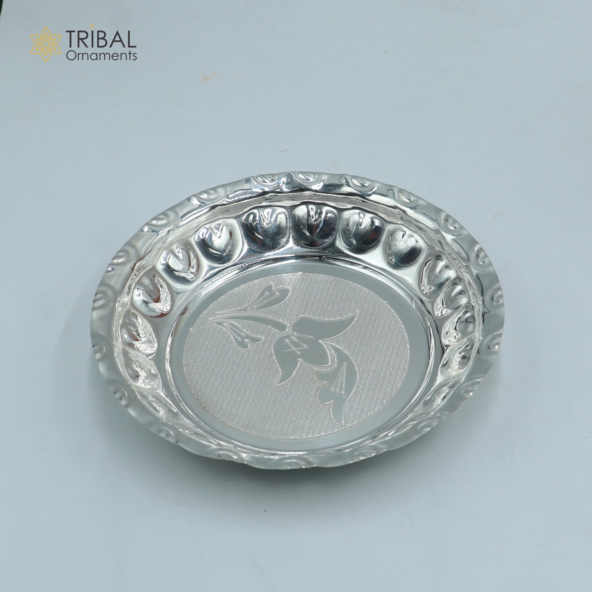 925 sterling silver handmade plate/ tray, best gifting baby food serving silver utensils, silver articles, puja utensils sv309 - TRIBAL ORNAMENTS