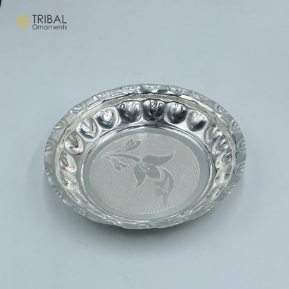 925 sterling silver handmade plate/ tray, best gifting baby food serving silver utensils, silver articles, puja utensils sv309 - TRIBAL ORNAMENTS