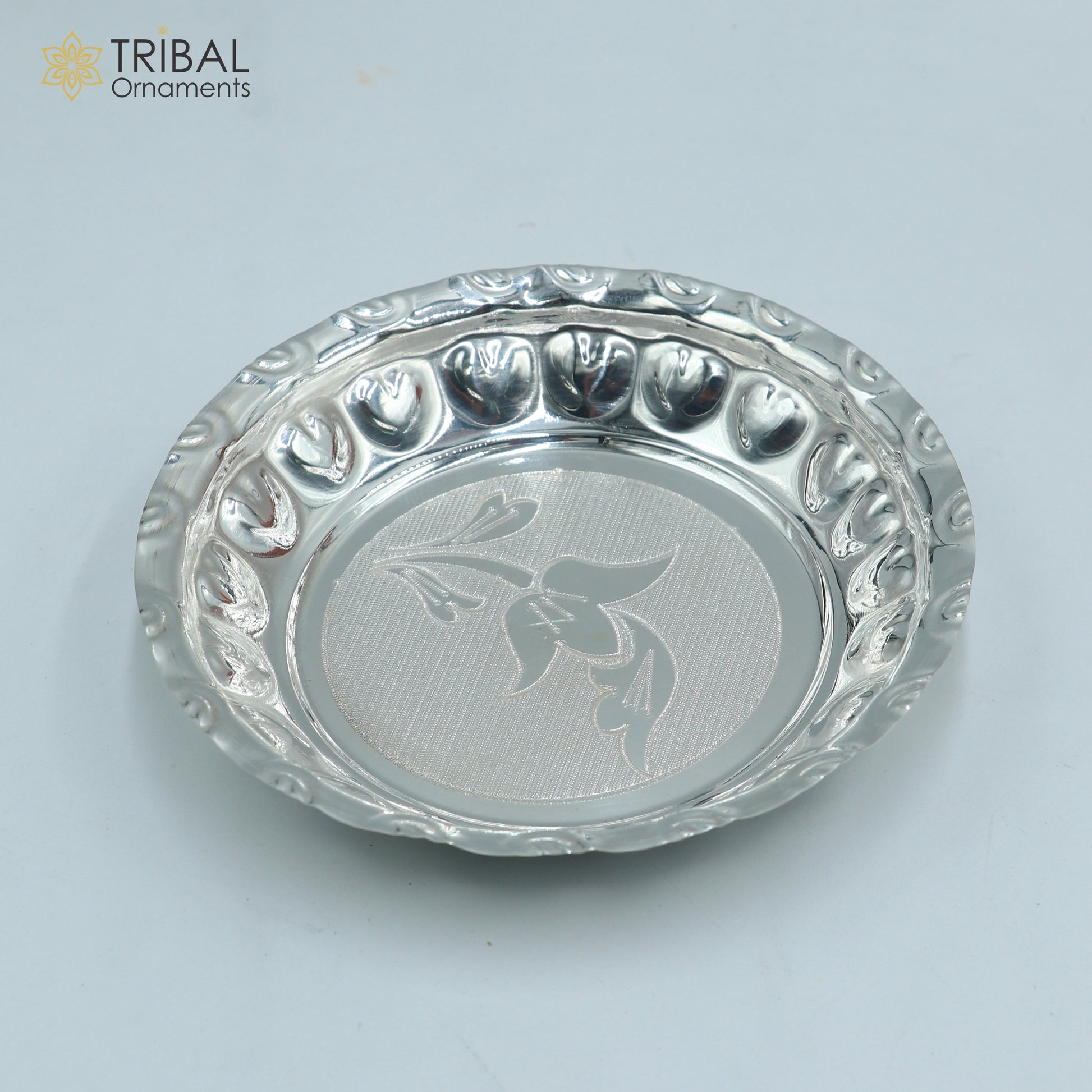 925 sterling silver handmade plate/ tray, best gifting baby food serving silver utensils, silver articles, puja utensils sv309 - TRIBAL ORNAMENTS