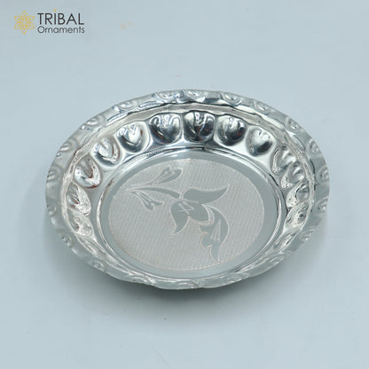 925 sterling silver handmade plate/ tray, best gifting baby food serving silver utensils, silver articles, puja utensils sv309 - TRIBAL ORNAMENTS