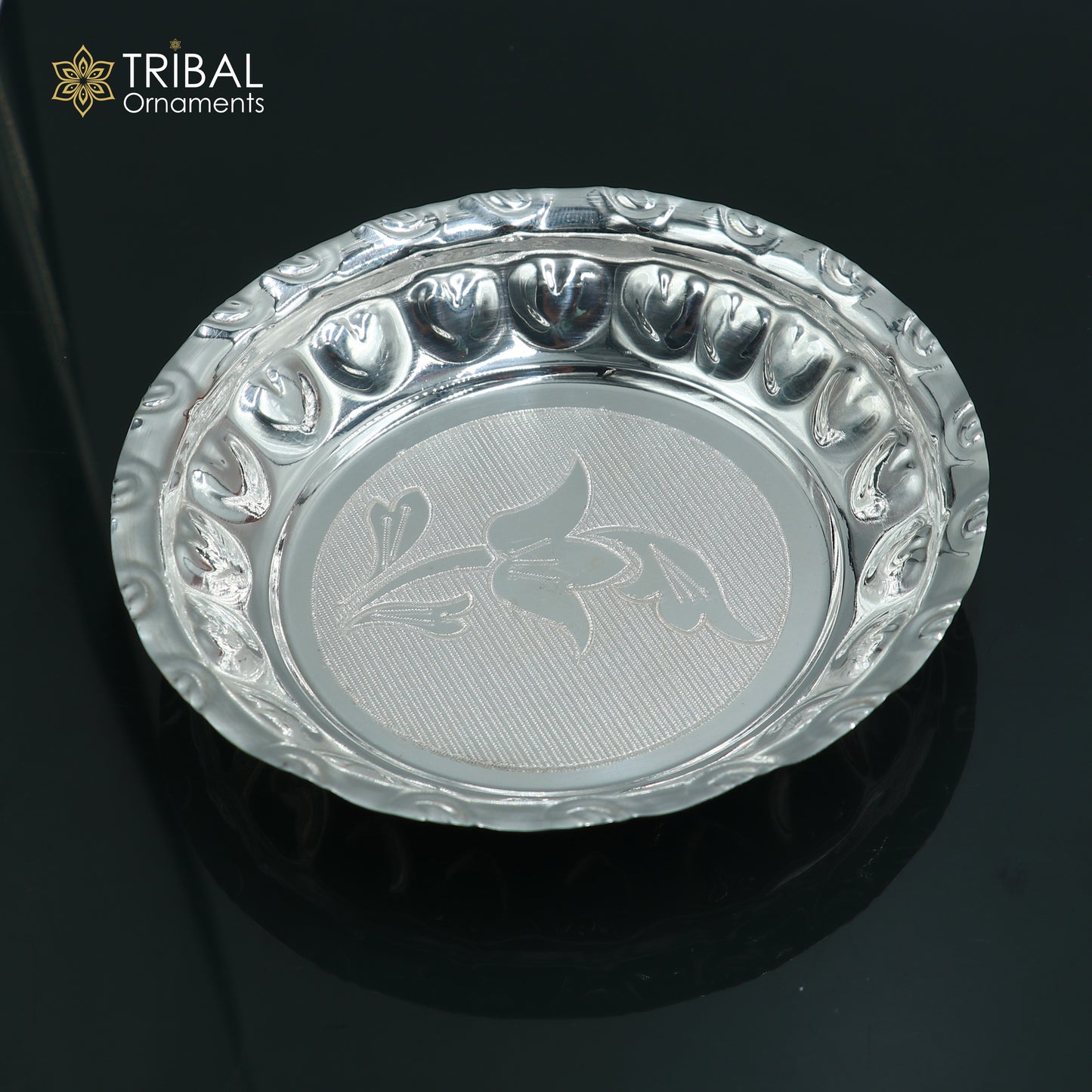 925 sterling silver handmade plate/ tray, best gifting baby food serving silver utensils, silver articles, puja utensils sv309 - TRIBAL ORNAMENTS
