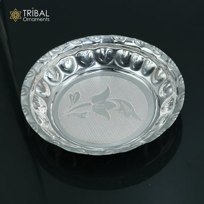 925 sterling silver handmade plate/ tray, best gifting baby food serving silver utensils, silver articles, puja utensils sv309 - TRIBAL ORNAMENTS