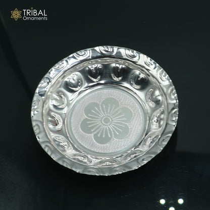 925 sterling silver handmade plate/ tray, best gifting baby food serving silver utensils, silver articles, puja utensils sv310 - TRIBAL ORNAMENTS