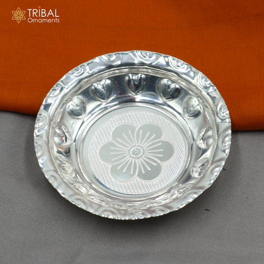 925 sterling silver handmade plate/ tray, best gifting baby food serving silver utensils, silver articles, puja utensils sv310 - TRIBAL ORNAMENTS