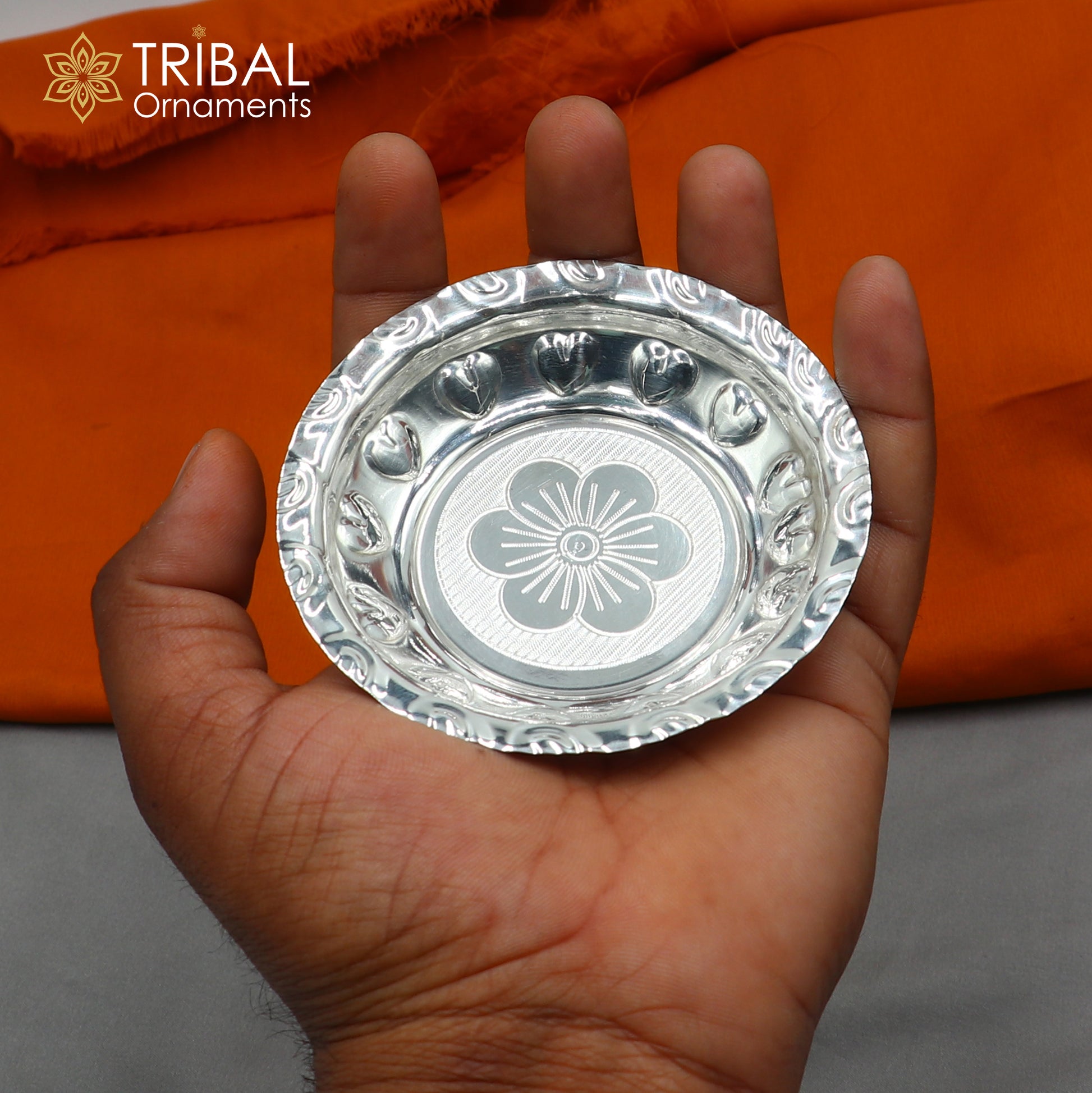 925 sterling silver handmade plate/ tray, best gifting baby food serving silver utensils, silver articles, puja utensils sv310 - TRIBAL ORNAMENTS