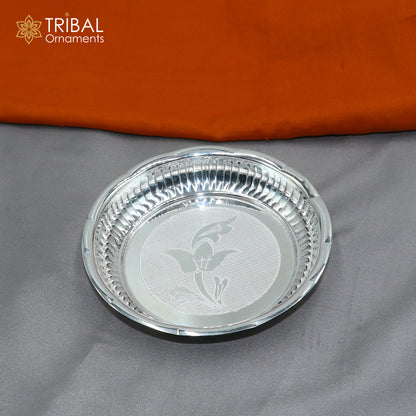 925 sterling silver handmade plate/ tray, best gifting baby food serving silver utensils, silver articles, puja utensils sv311 - TRIBAL ORNAMENTS