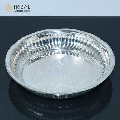 925 sterling silver handmade plate/ tray, best gifting baby food serving silver utensils, silver articles, puja utensils sv311 - TRIBAL ORNAMENTS