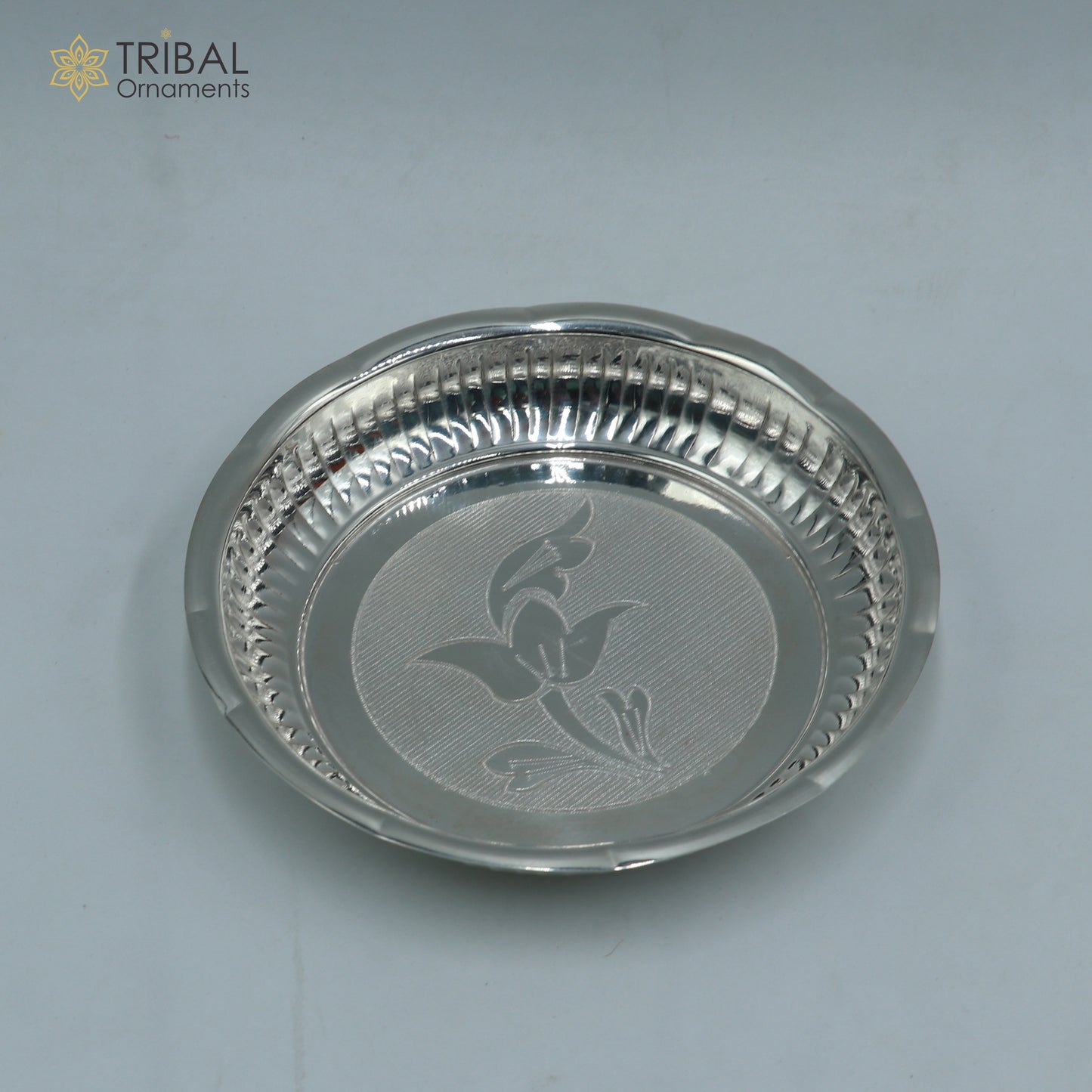 925 sterling silver handmade plate/ tray, best gifting baby food serving silver utensils, silver articles, puja utensils sv311 - TRIBAL ORNAMENTS