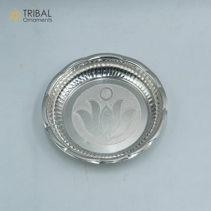 925 sterling silver plate tray from TRIBAL ORNAMENTS, decorative puja utensils and silver articles for religious rituals.