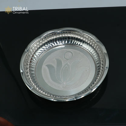925 sterling silver plate tray from TRIBAL ORNAMENTS, decorative silver puja utensils for religious ceremonies