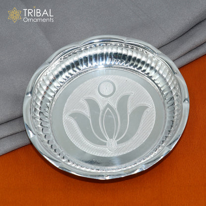 925 sterling silver plate tray for puja utensils, tribal ornaments silver articles, traditional silver puja tray.