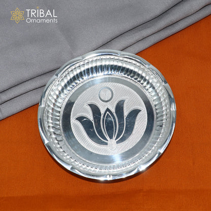 925 sterling silver plate tray from TRIBAL ORNAMENTS, traditional puja utensils with intricate silver articles for religious rituals